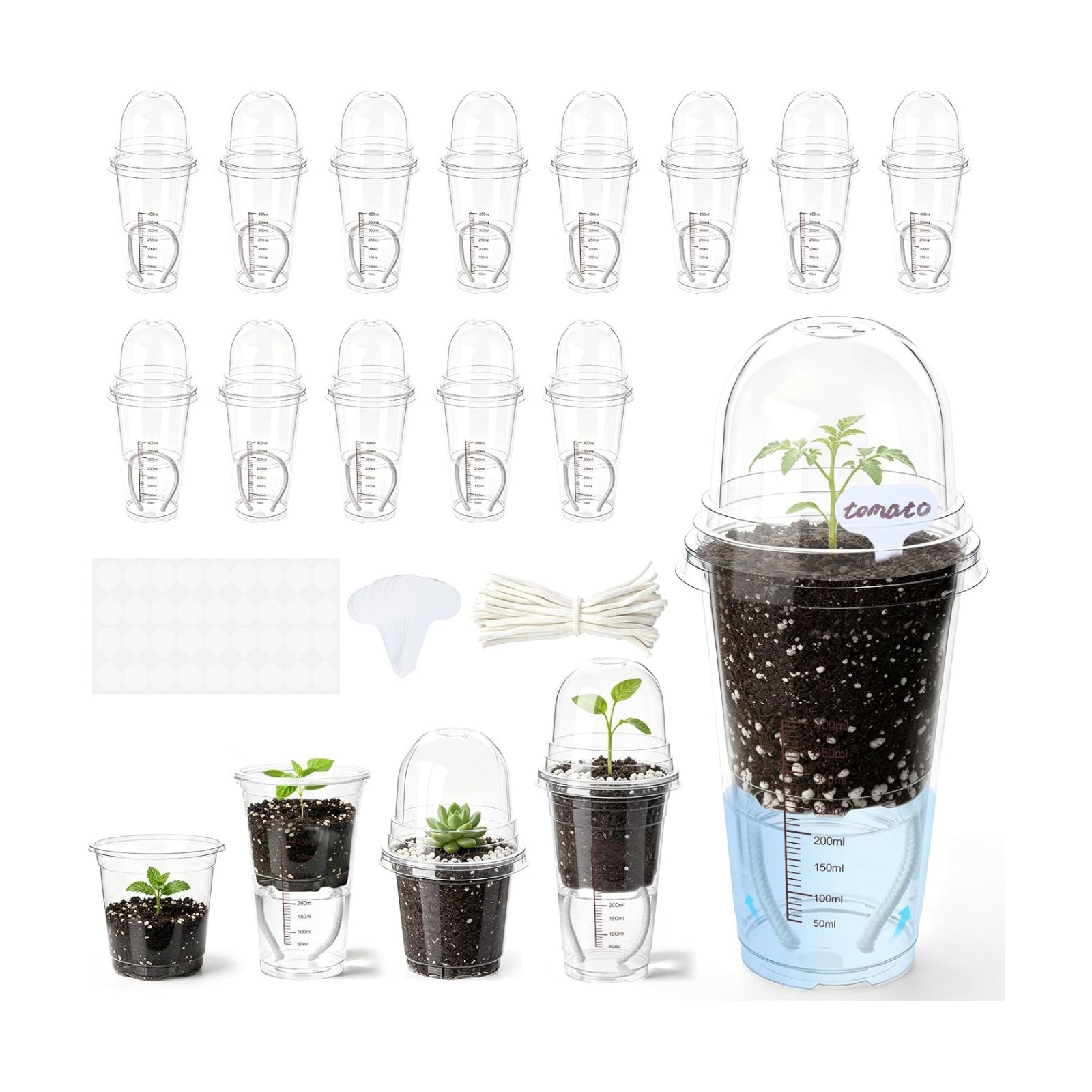 30 Pack 4" Self Watering Propagation Pots, Seed Starter Cups with Dome | Large Dual-Layer Clear Pots, Vent Dome