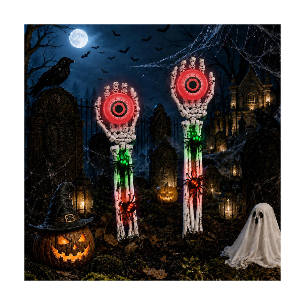 Halloween Decorations Skeleton Arms Hands 2 Packs with Blue Eyeball Lights