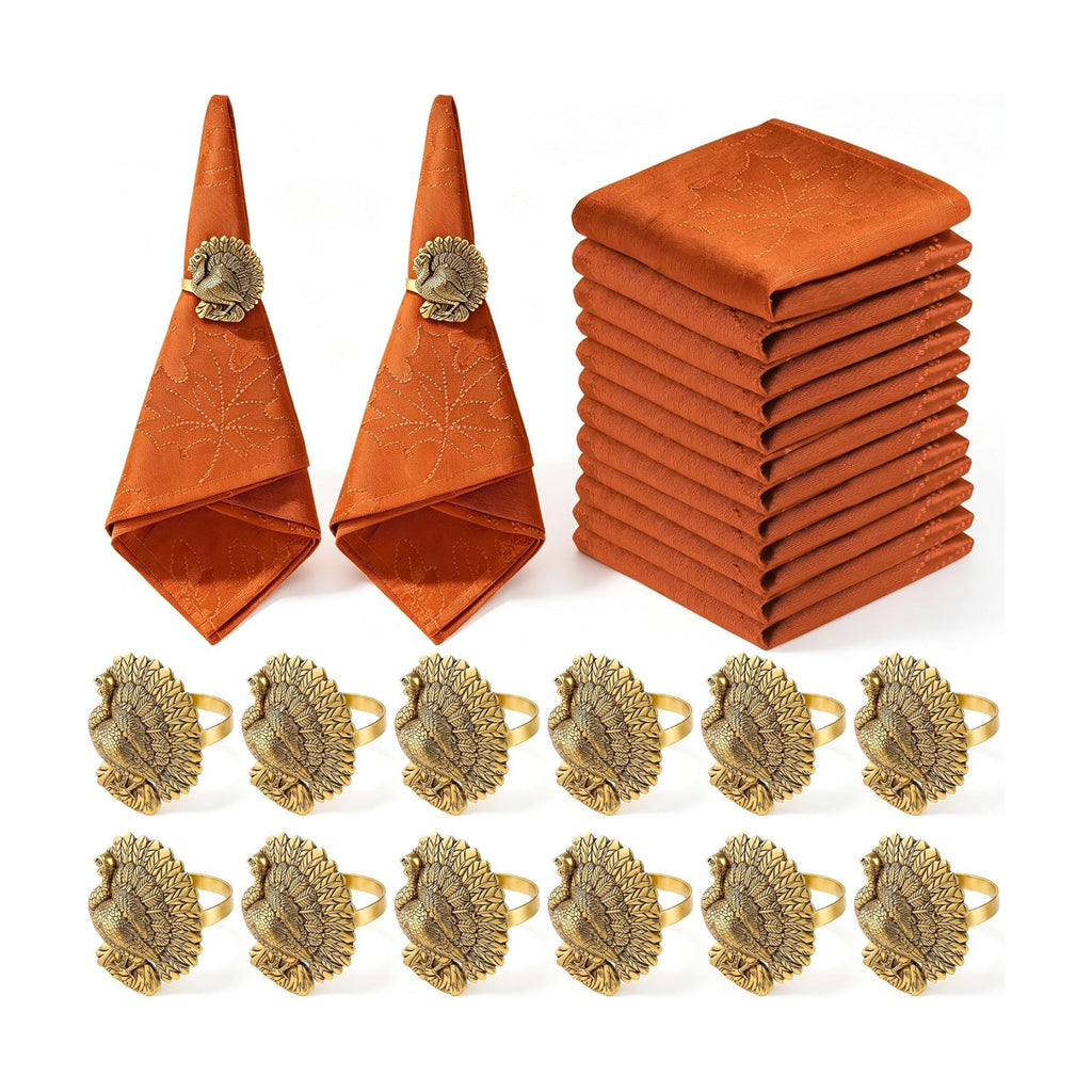 Kochorie 24 Pcs Thanksgiving Napkins & Turkey Napkin Rings Bulk Fall Leaves