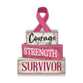 Moucuny 4 Pcs Breast Cancer Awareness Table Decoration Wooden Pink Ribbon