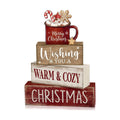 Moucuny 4 Pcs Christmas Coffee Table Decor for Home Kitchen, Wooden Cocoa
