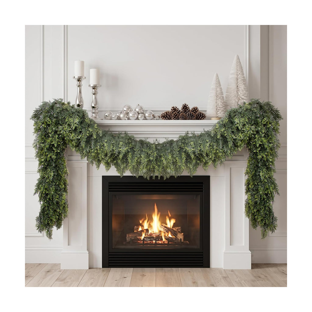 Hananona 9 FT Christmas Garland, Real Touch Cedar Garlands, 1 Pcs