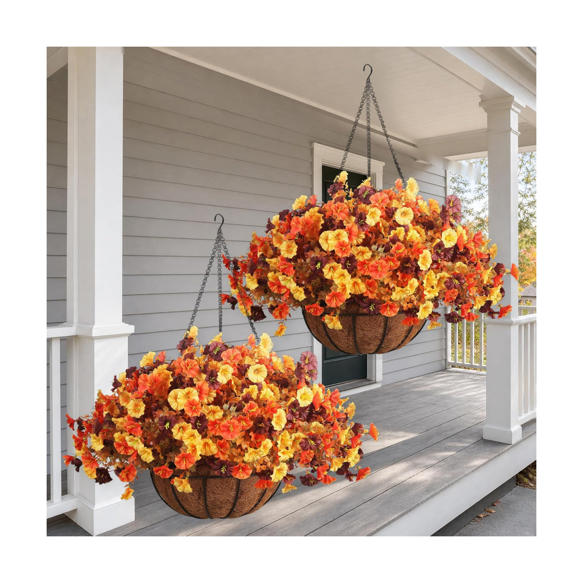 Fall Hanging Baskets with Artificial Flowers,2 Sets Realistic Colors