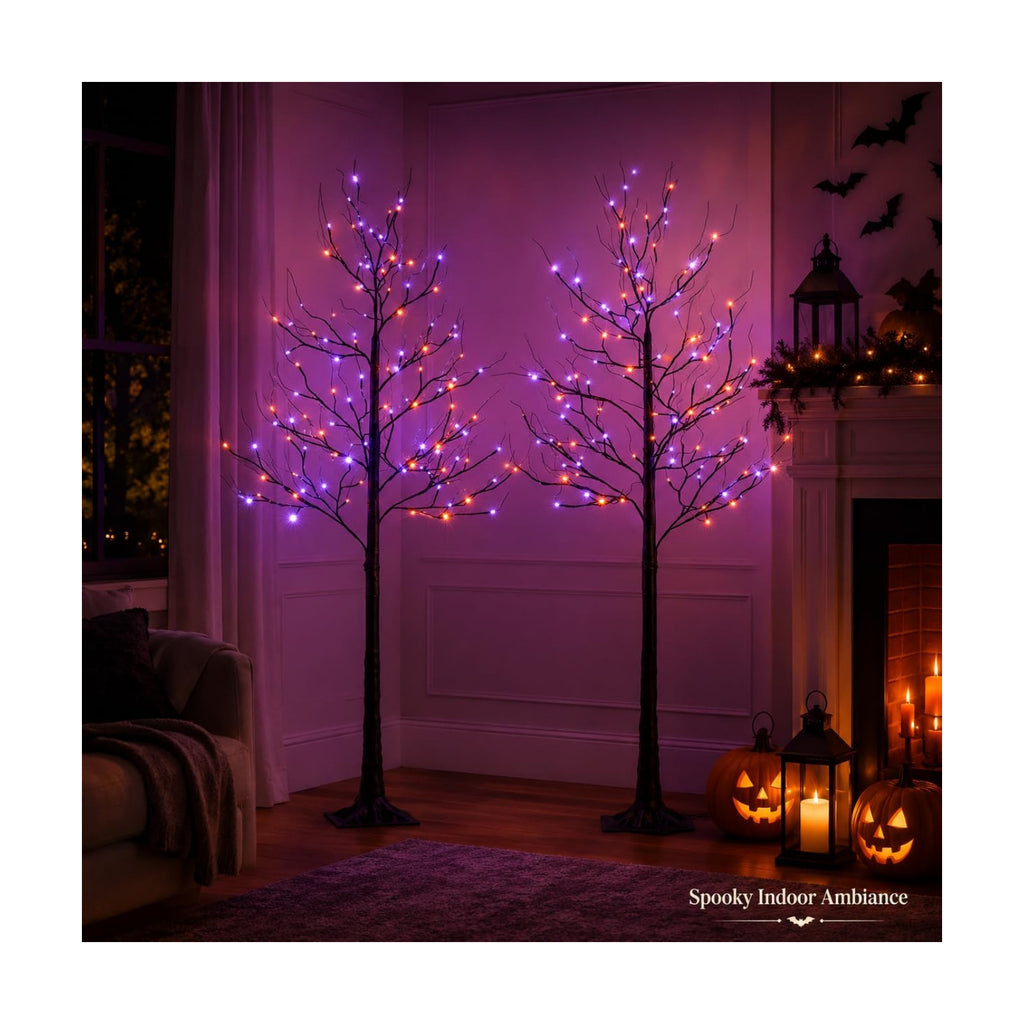 6FT LED Lighted Halloween Tree 2-Pack Orange Purple Lights Décor