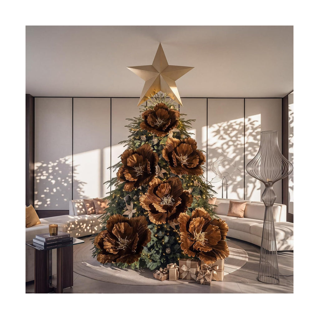Janinka 6 Pcs Extra Large Christmas Poinsettia Magnolia Brown Flowers Decor