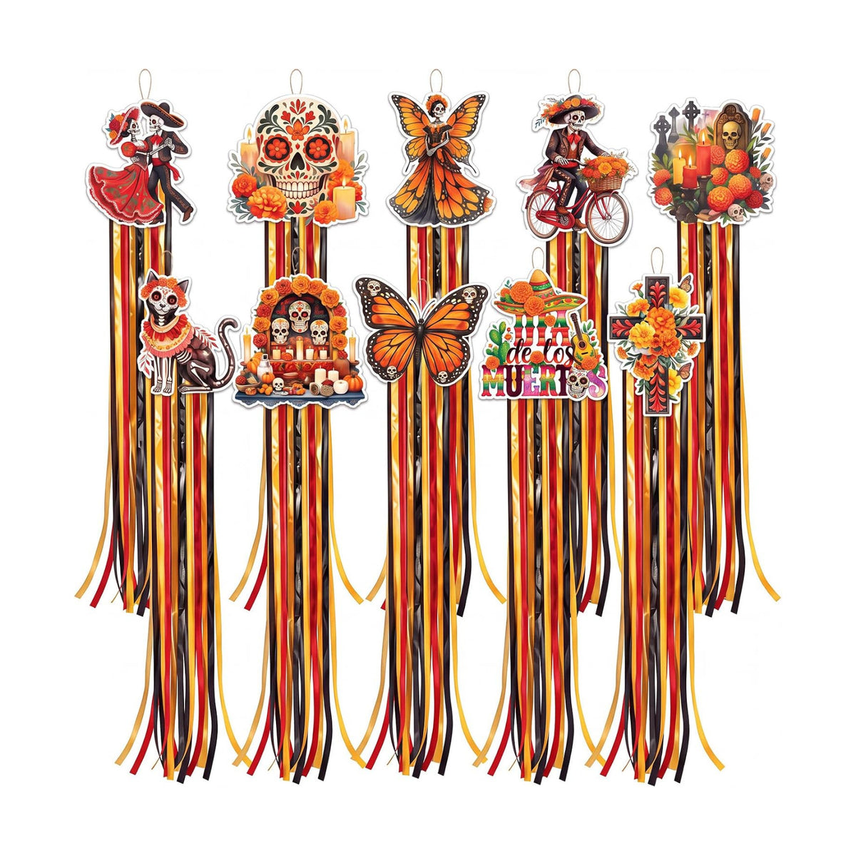 10 Pcs Day of The Dead Decoration Sugar Skull Hanging Decor 4.4 ft