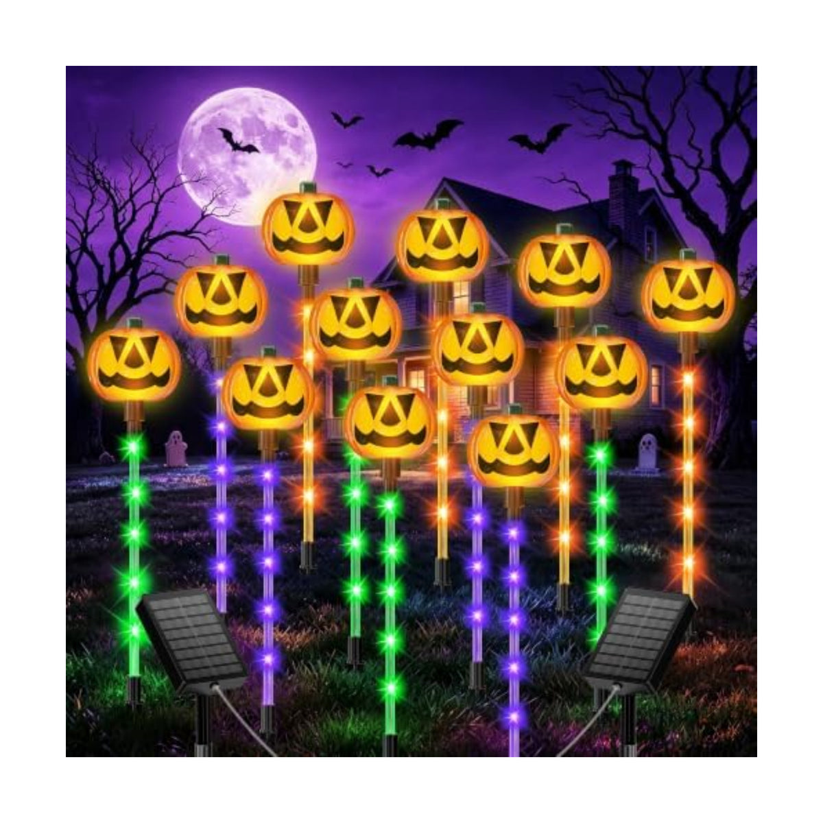 Upgraded Solar Pumpkin Lights Outdoor Halloween Decorations, 12 Pack