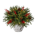 24 Piece Set: 12Pcs Norfolk Pine Branches with LED Lights, Red Berries