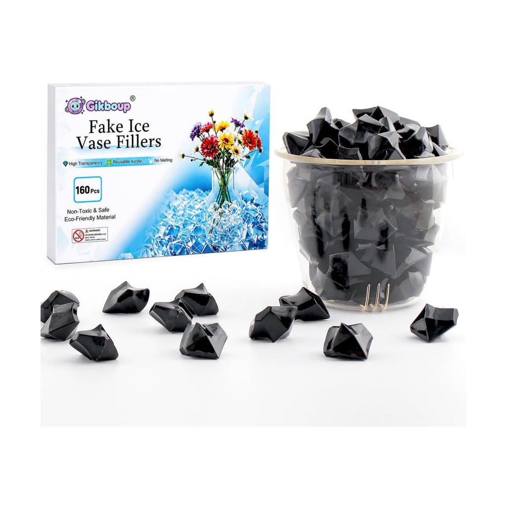 160 Pieces Black Acrylic Fake Ice Rocks, Vase Fillers for Party Table Decor