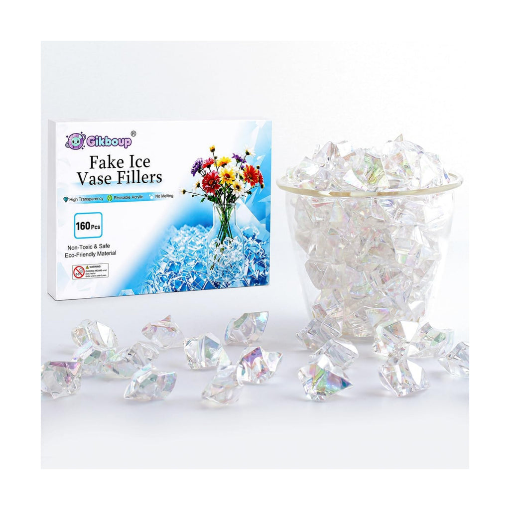 160-Piece Clear AB Iridescent Acrylic Fake Ice Rocks, Vase Filler for Decor