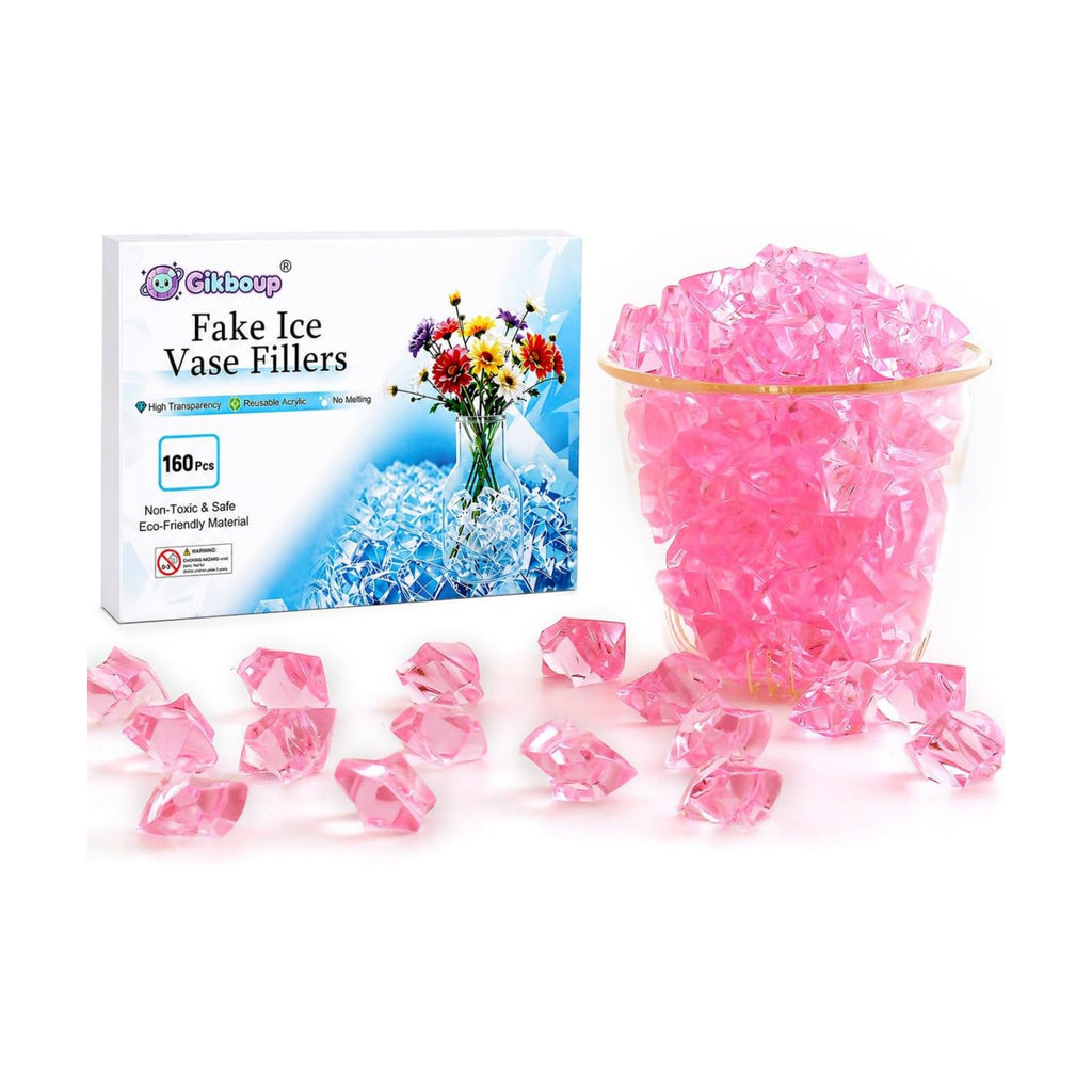 160 Pieces Pink Acrylic Fake Ice Rocks, Vase Fillers for Table Centerpieces