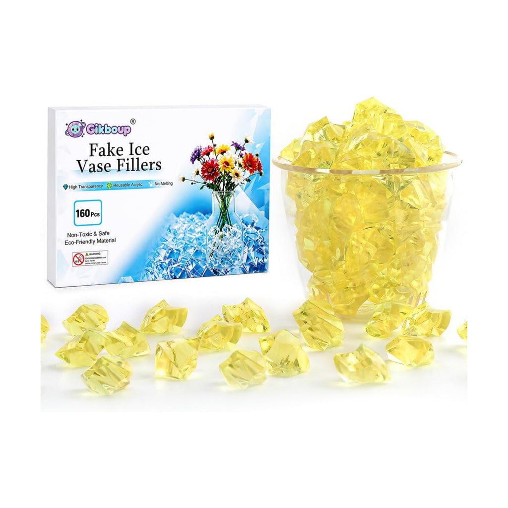 160 Pieces Yellow Acrylic Fake Ice Rocks, Vase Filler for Table Centerpiece