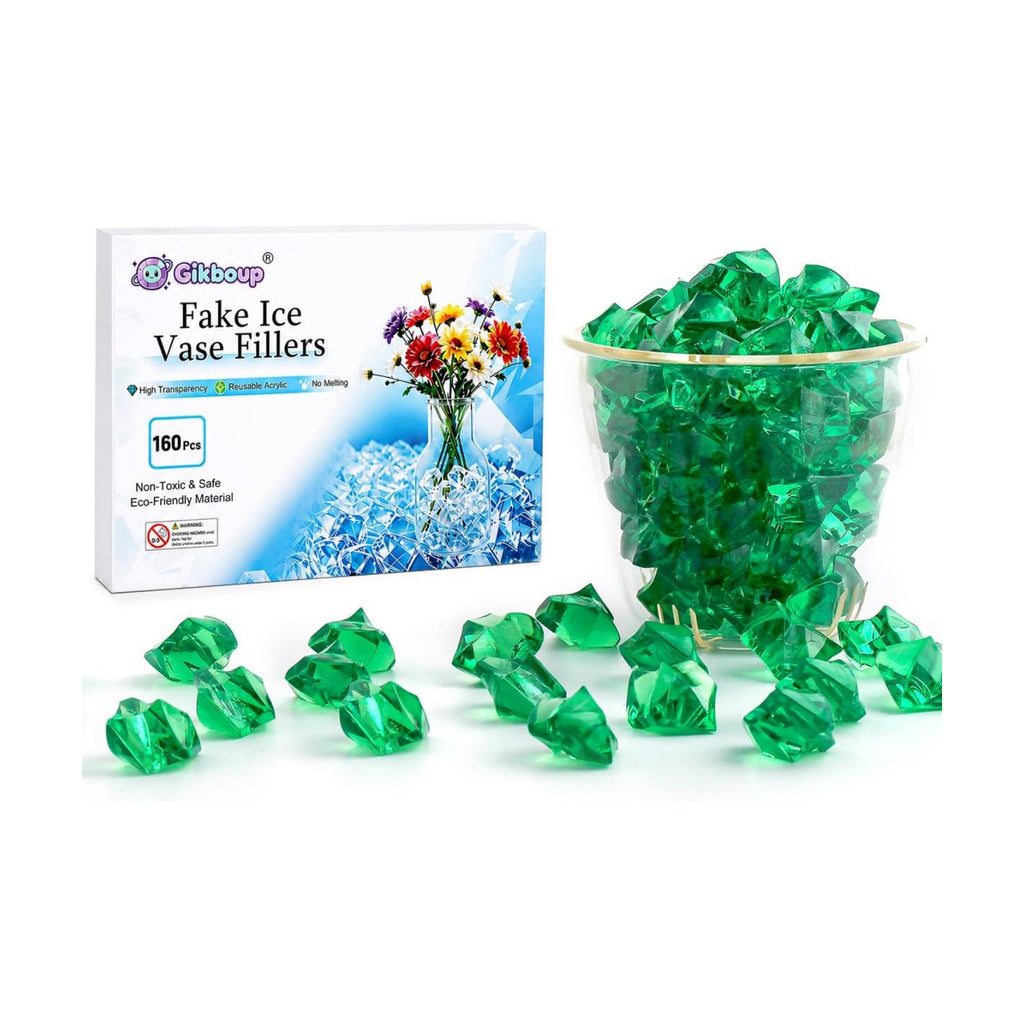 160 Pieces Deep Green Acrylic Fake Ice Rocks, Vase Filler for Table Scatter