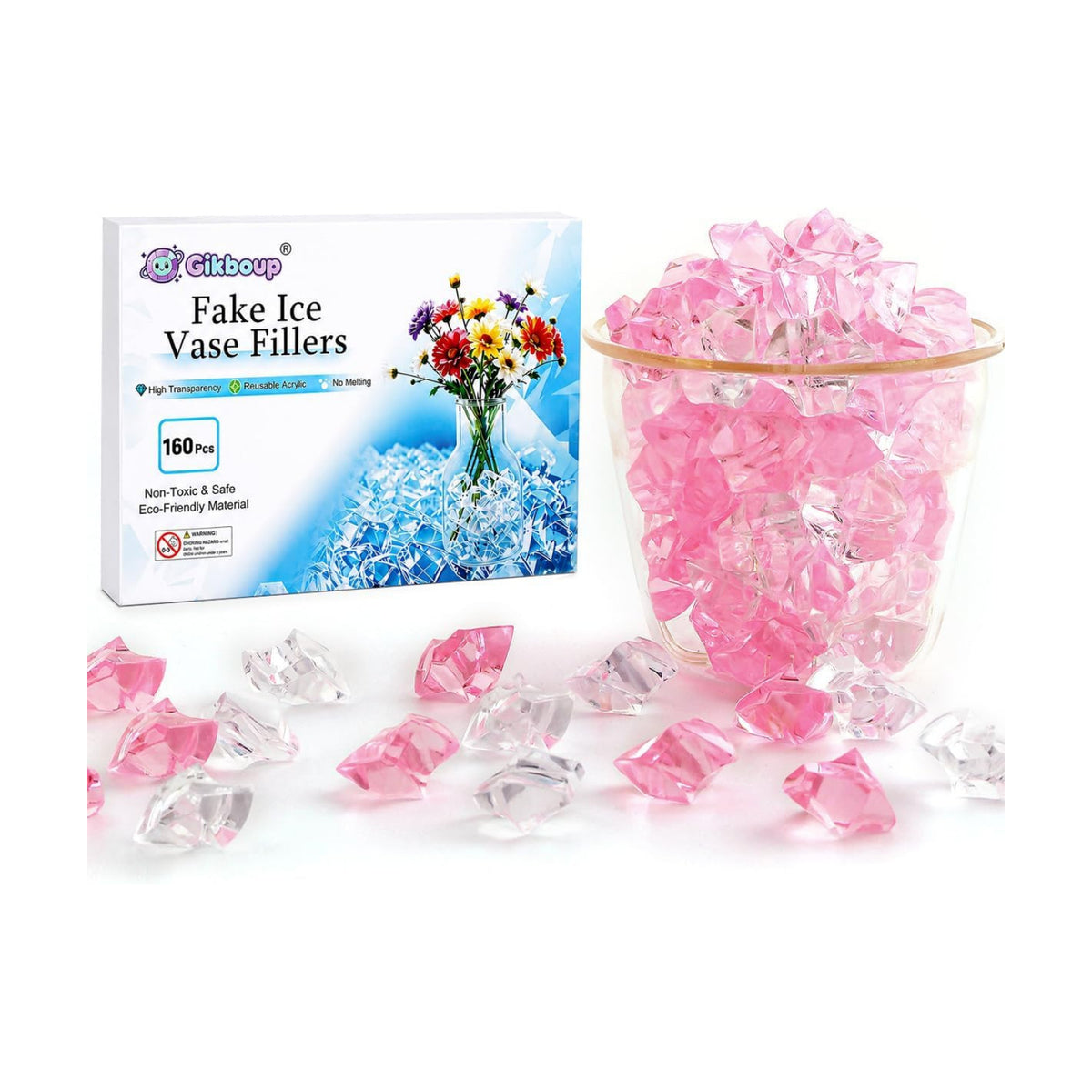 160 Pieces Mixed Pink Acrylic Fake Ice Rocks, Vase Filler for Table Scatter