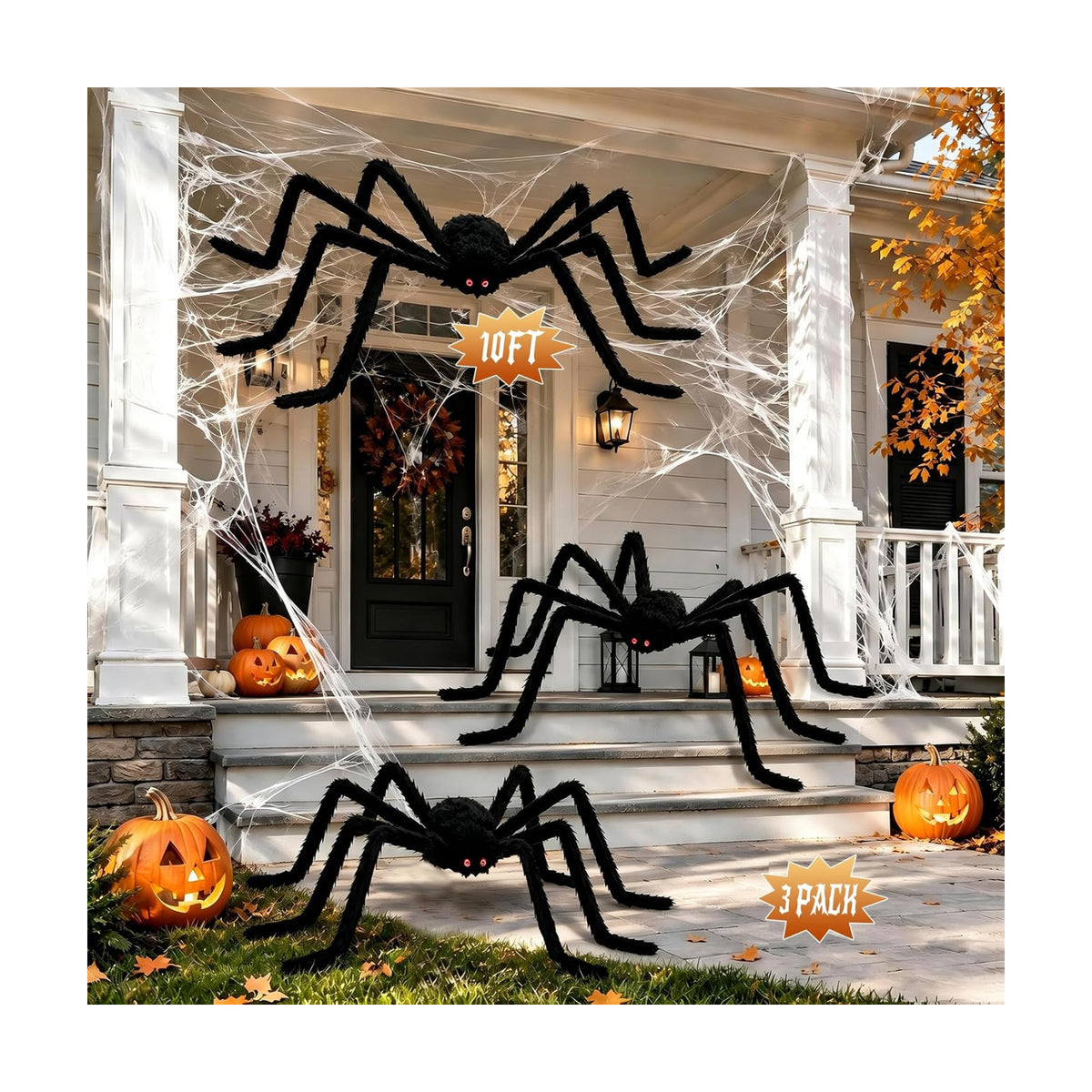 3 Packs Halloween Giant Spider Decorations, 10FT, 5FT, 4FT Large Spiders