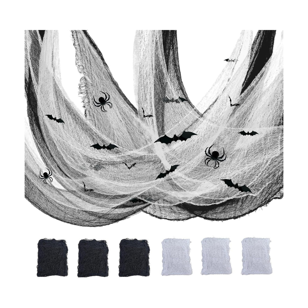 90Pcs Halloween Decorations White Black Creepy Gauze Spider Bats Set