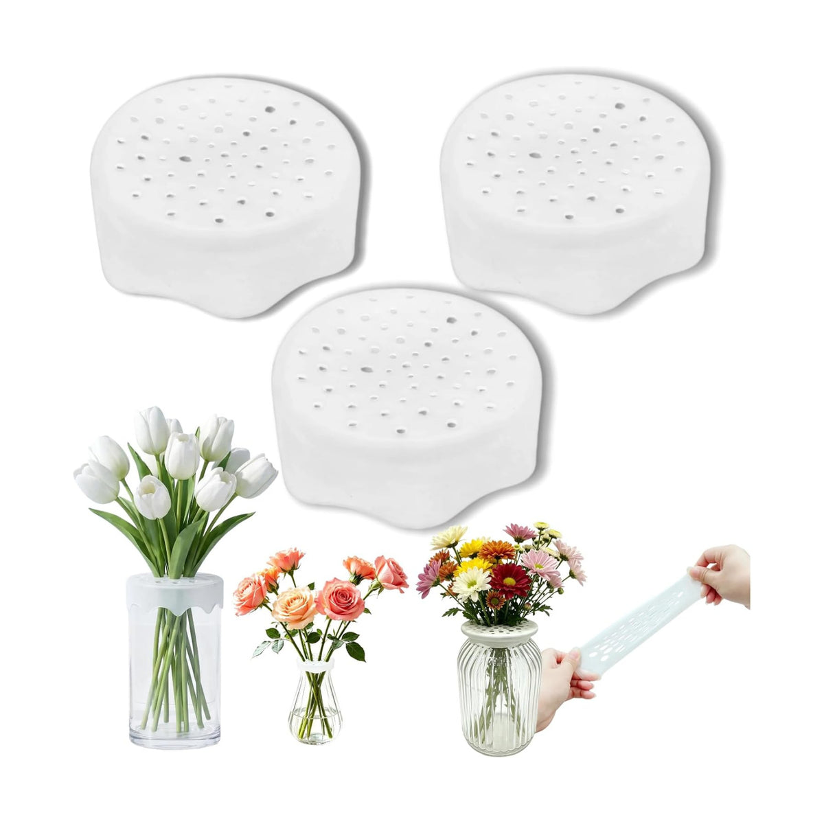 Silicone Flower Arranging Grid for Vases, Stem Holder, 3 Pack