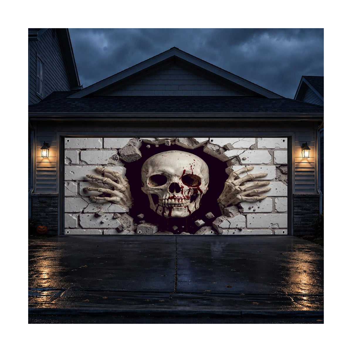 Halloween Garage Door Cover 7 x 16 ft, Breaking Skull Banner