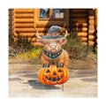 Glitzhome 30" Halloween Decorations Outdoor – Metal Highland Cow Yard Stake Wearing Witch Hat & Plaid Bandana, Handcrafted Iron Painted Lawn Ornament for Garden, Grave or Pathway