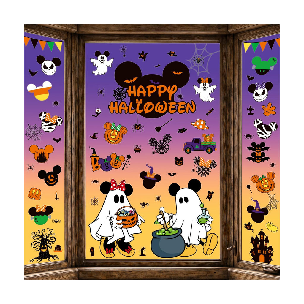 Halloween Window Clings, 8 Sheet Cute Themed Pumpkin Spider Halloween Party