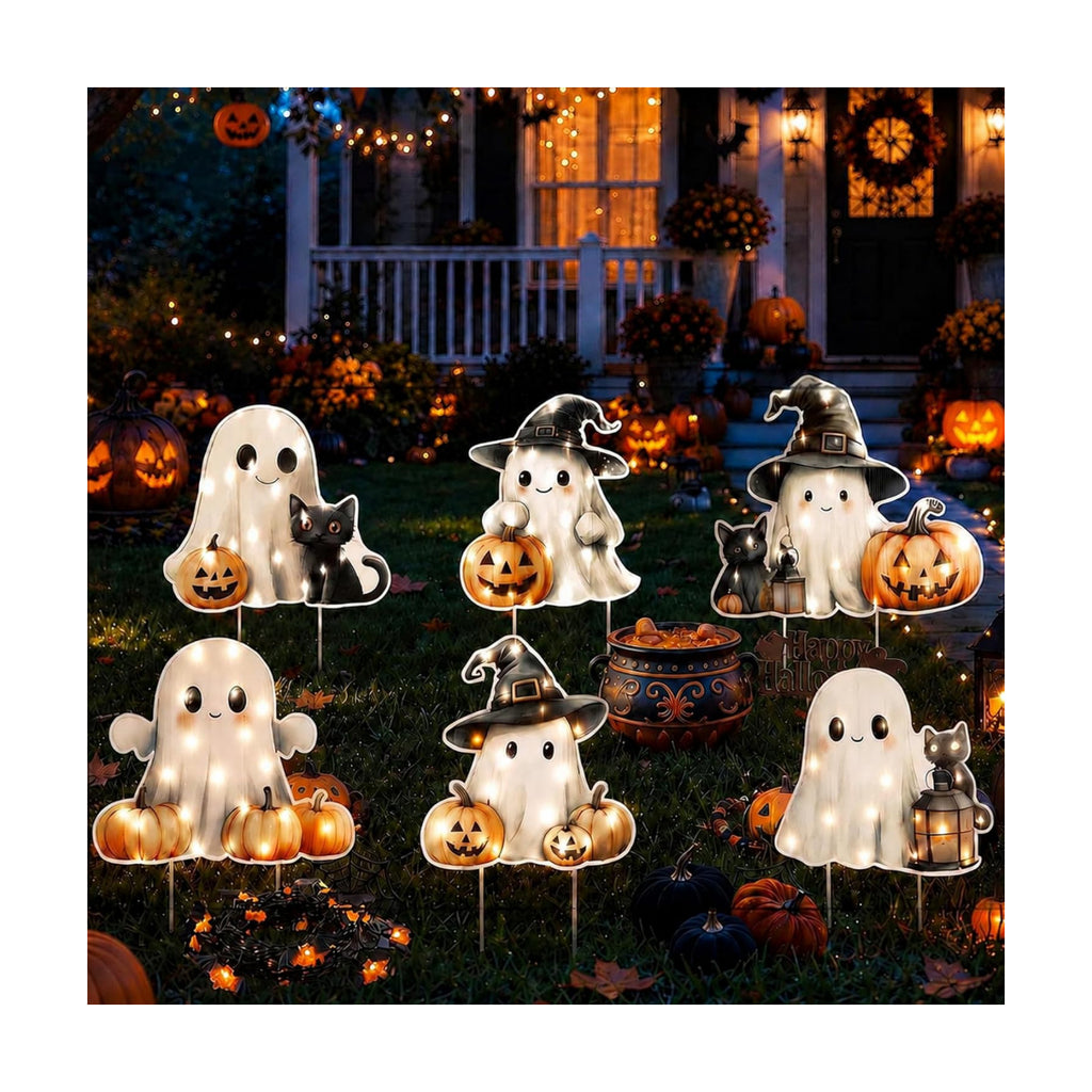 Yookeer 6 Pack Lighted Ghost Yard Signs Halloween Outdoor Decorations