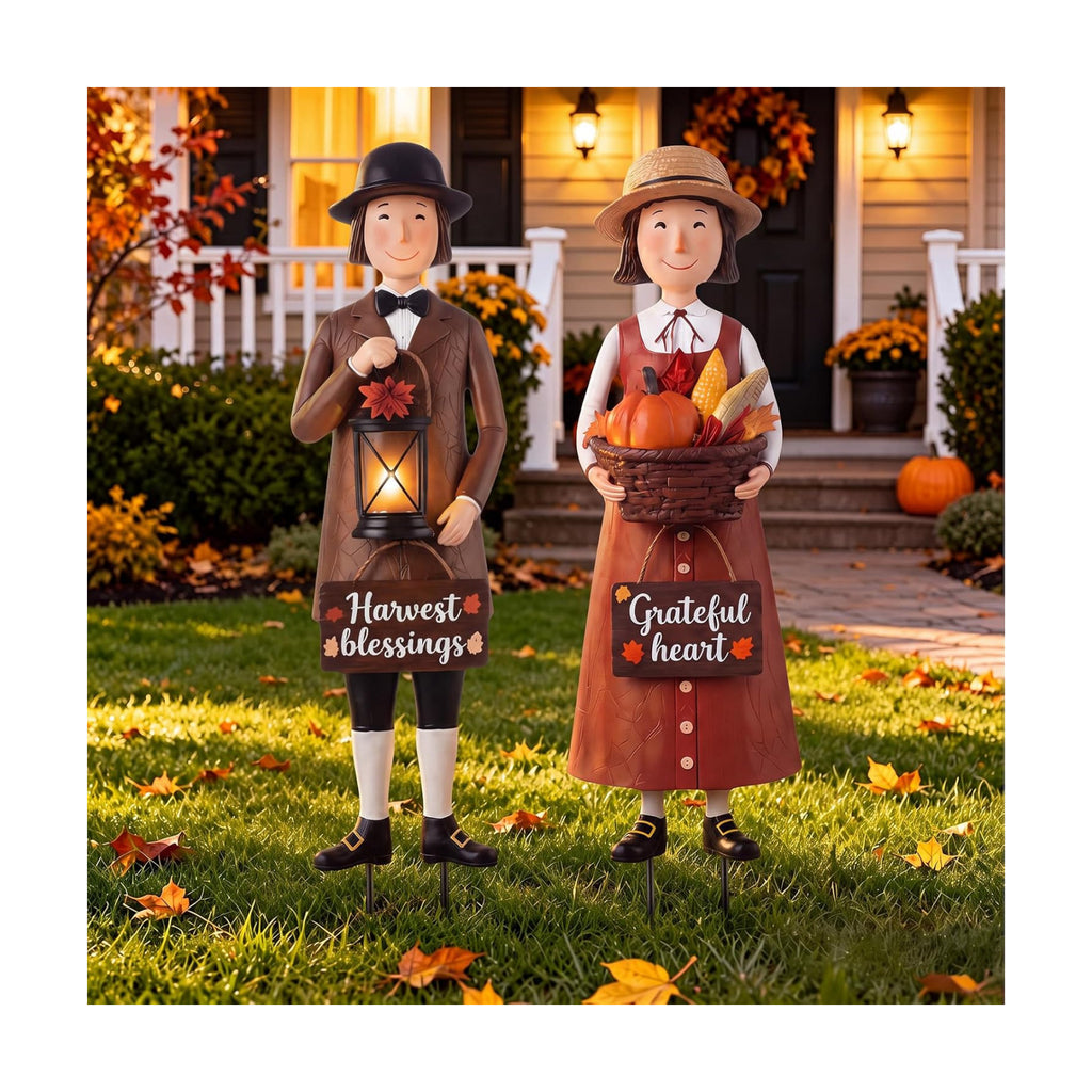 Geelin 2 Pack Fall Thanksgiving Metal Garden Stakes,Thanksgiving Couple