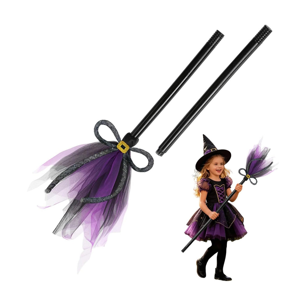 Halloween Witches Broom, Purple Wizard Broom for Halloween Decorations, Plastic Spider Broom Witch Broomstick, Halloween Witch Decoration Props, Witch Costume Accessories (Purple#B)