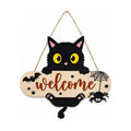 Halloween Welcome Sign, Black Cat Hanging Door Decor for Porch Wall Yard