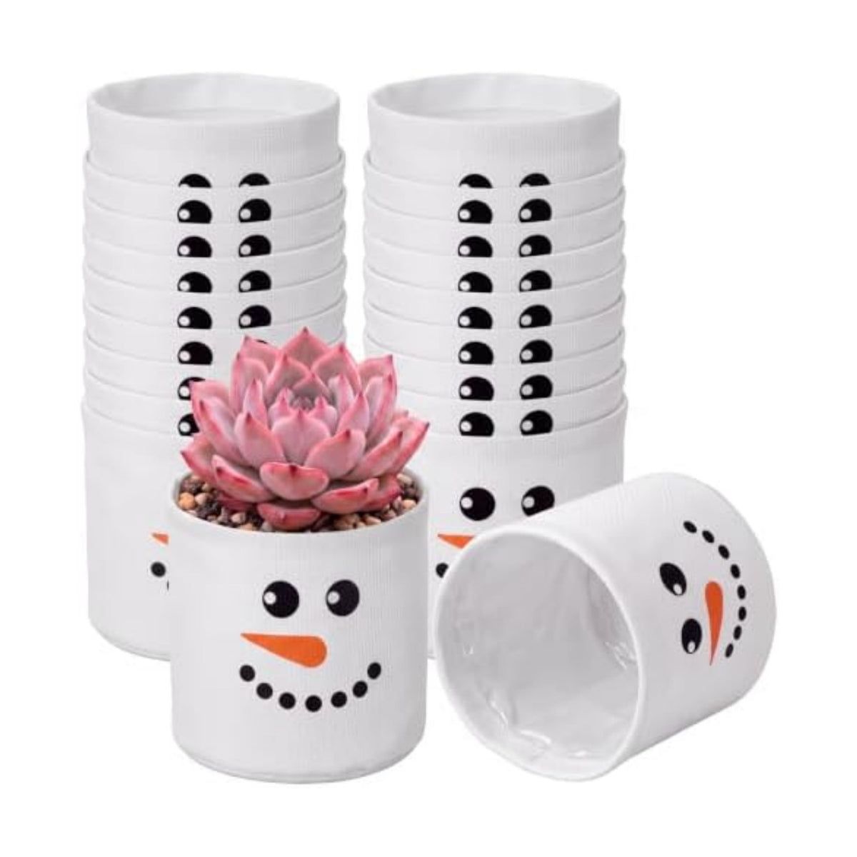 SATINIOR 24 Pcs Christmas Party Favors Gift, White Snowman Succulents Pots
