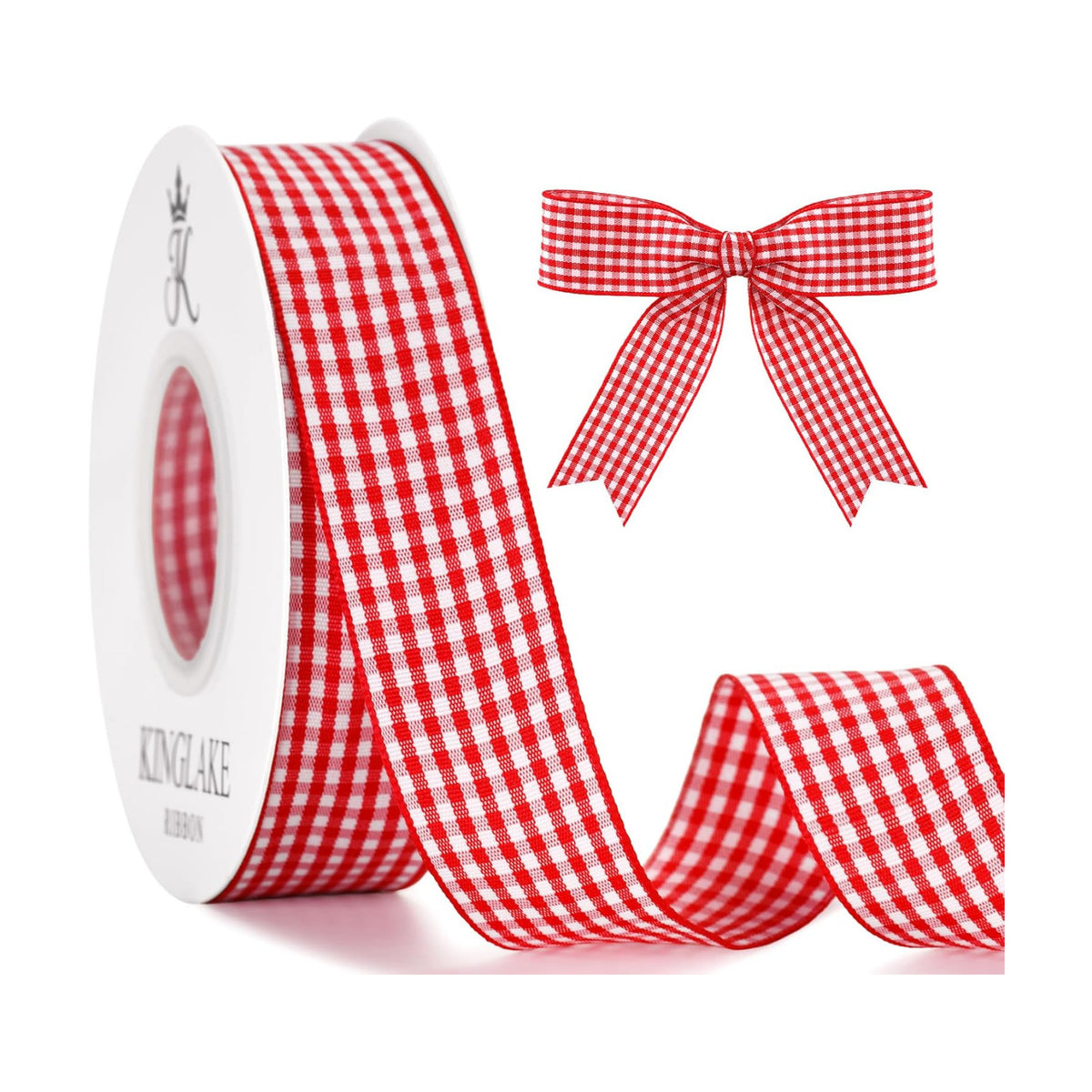 KINGLAKE Red Gingham Ribbon - 1'' x 25 Yds Red Plaid Ribbon