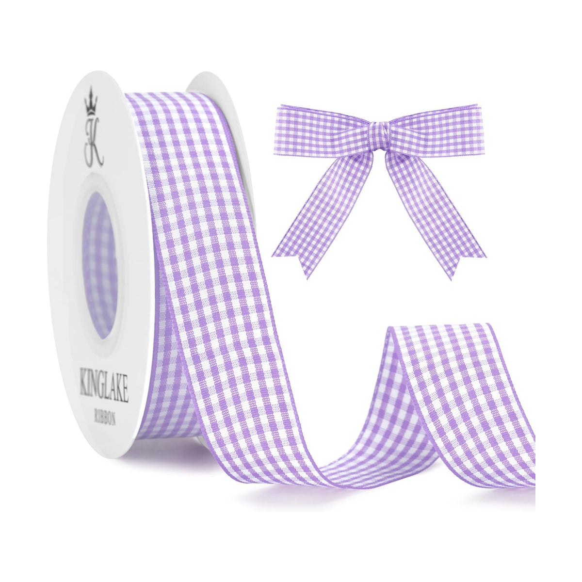 KINGLAKE Light Purple Gingham Ribbon - 1'' x 25 Yds Lavender Plaid Ribbon