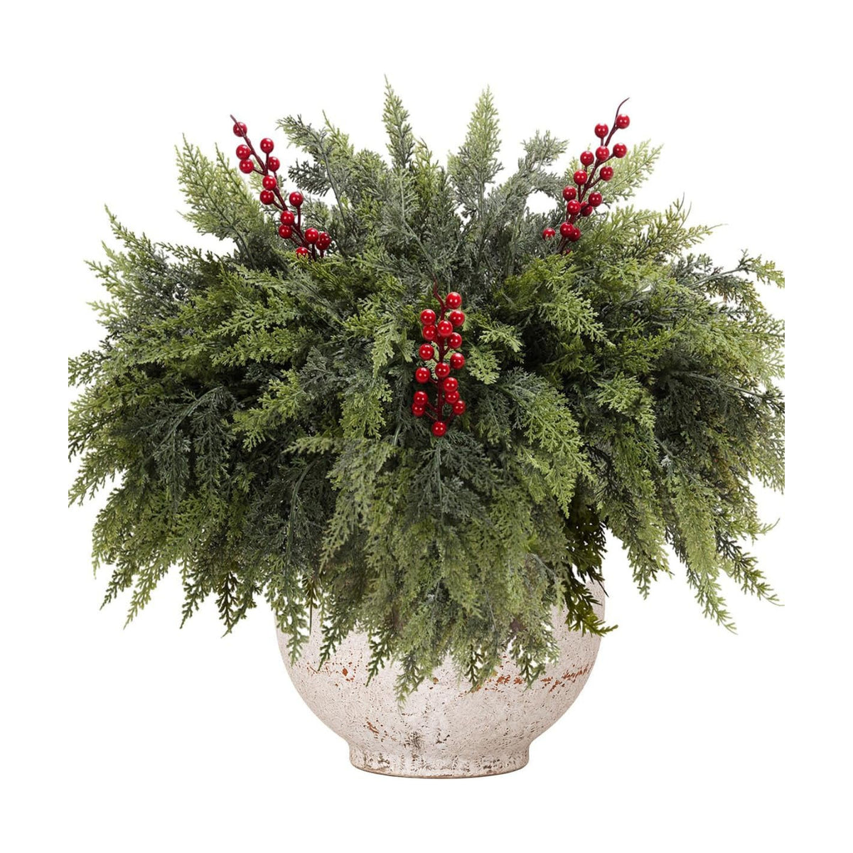 12 Artificial Christmas Cedar Branches, 17.5", with 3 Red Berry Picks