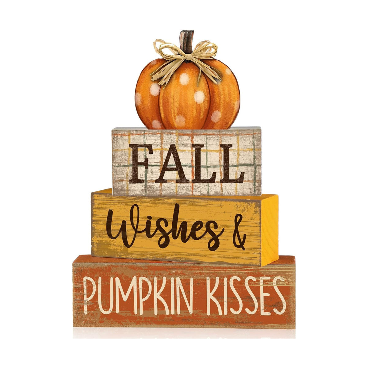 Moucuny 4 Pcs Fall Pumpkin Decor Fall Decorations for Home Wooden Pumpkin Decor Thanksgiving Table Centerpiece Rustic Autumn Stacked Block Signs Farmhouse for Harvest Party Home Kitchen