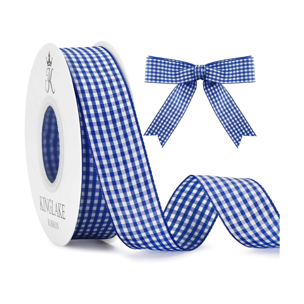 KINGLAKE Blue Gingham Ribbon - 1'' x 25 Yds Blue Plaid Ribbon