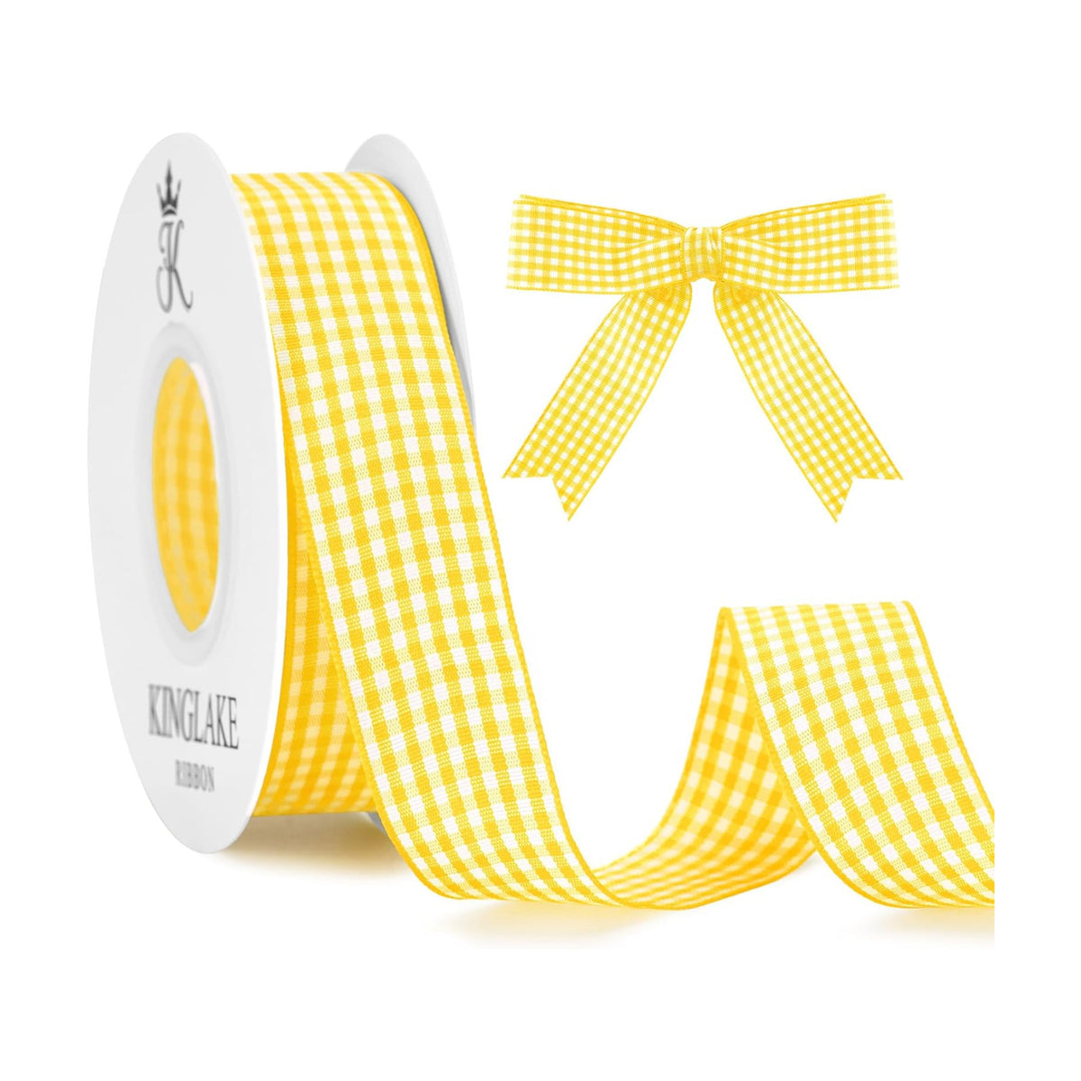 KINGLAKE Light Yellow Gingham Ribbon - 1'' x 25 Yds Yellow Plaid Ribbon