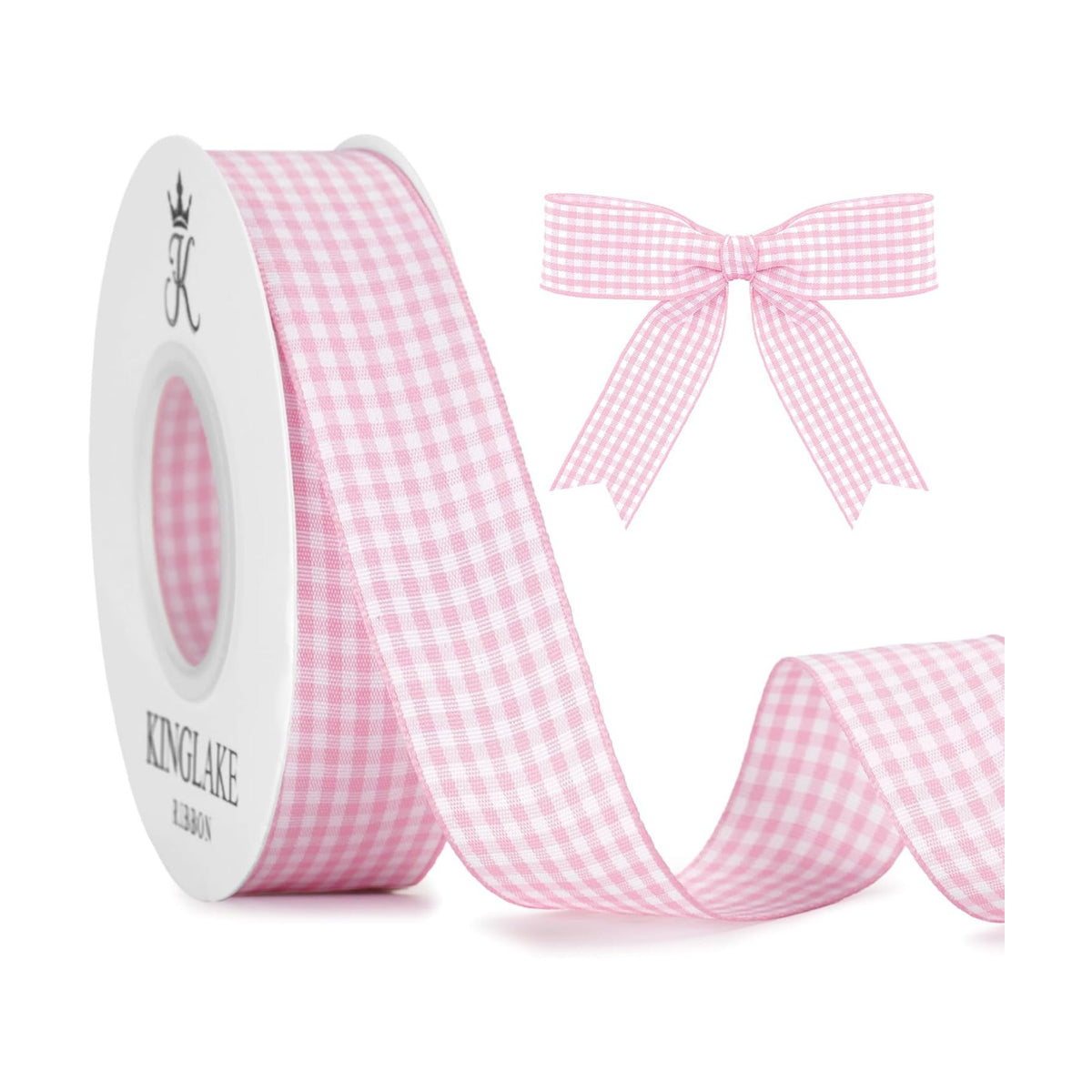 KINGLAKE Light Pink Gingham Ribbon - 1'' x 25 Yds Pink Plaid Ribbon