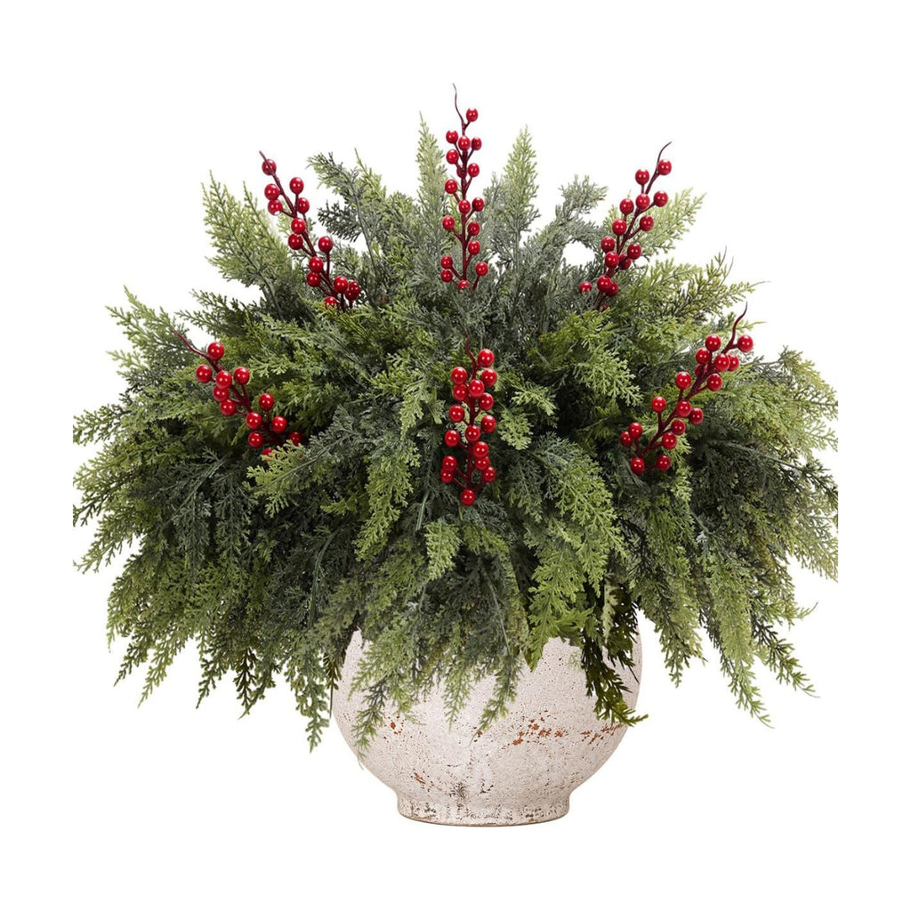 24 Artificial Christmas Cedar Branches, 17.5", with 6 Red Berry Picks