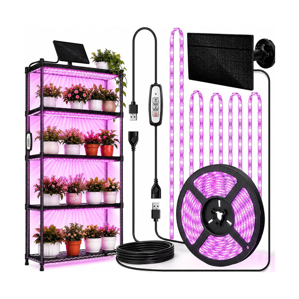 16.4FT Solar Grow Light Strip for Indoor Outdoor Plants | with Full Spectrum LED Waterproof Plant Growing Lights &