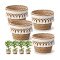 4 Pcs Straw Plant Baskets with Tassel, Indoor Rattan Woven Flower Baskets with Plastic Liner, Cattail Plant Planter for Indoor Outdoor Rustic Boho Home Farmhouse Floor Potted Pots Decor