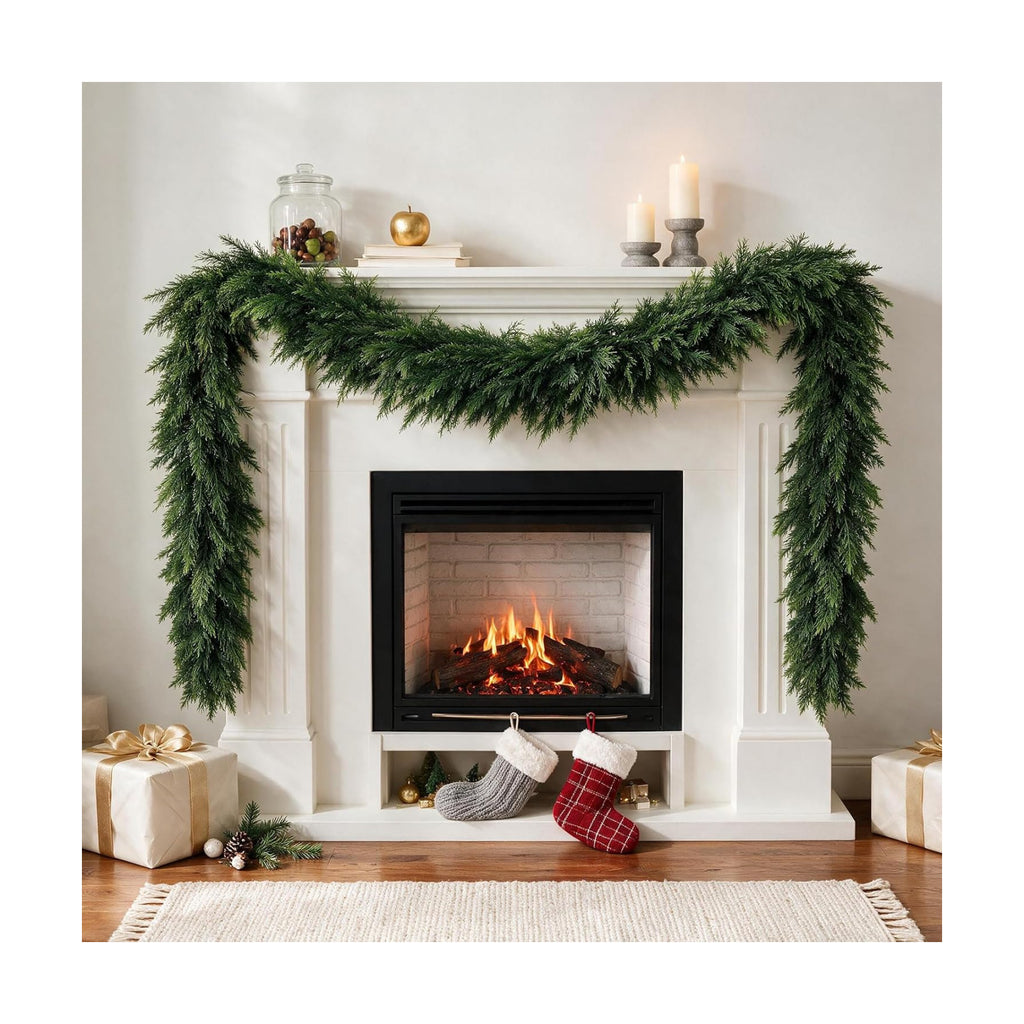 2Pcs 12FT Christmas Cedar Garland,Real Touch Greenery Christmas Decorations