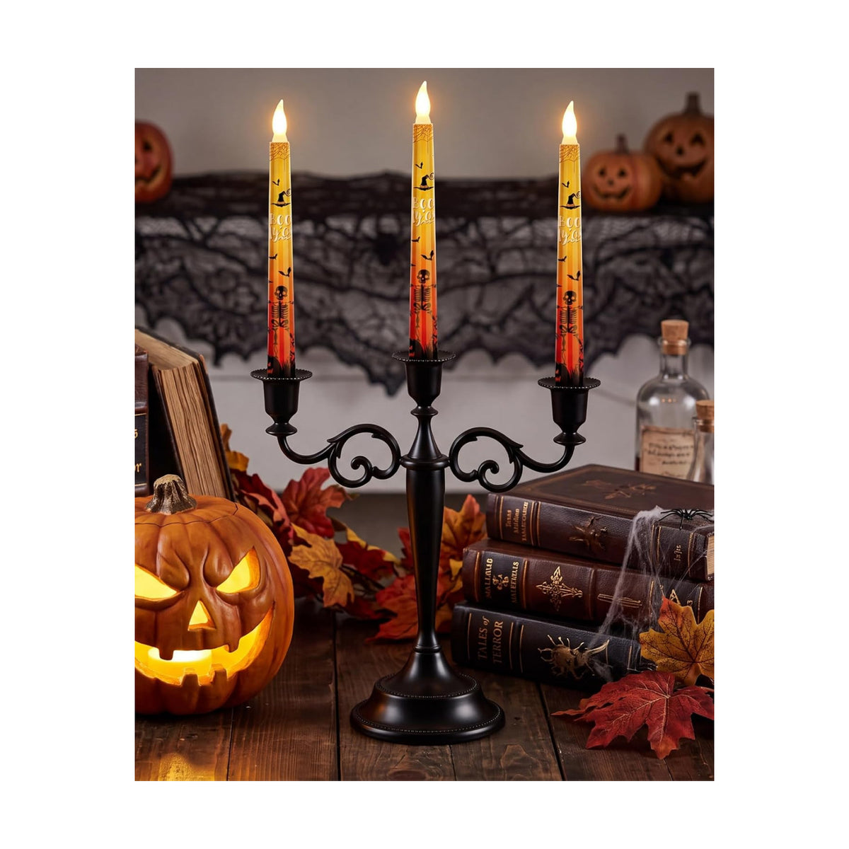 Black Candelabra Halloween 3 Arm Matte Gothic Taper Candle Holder