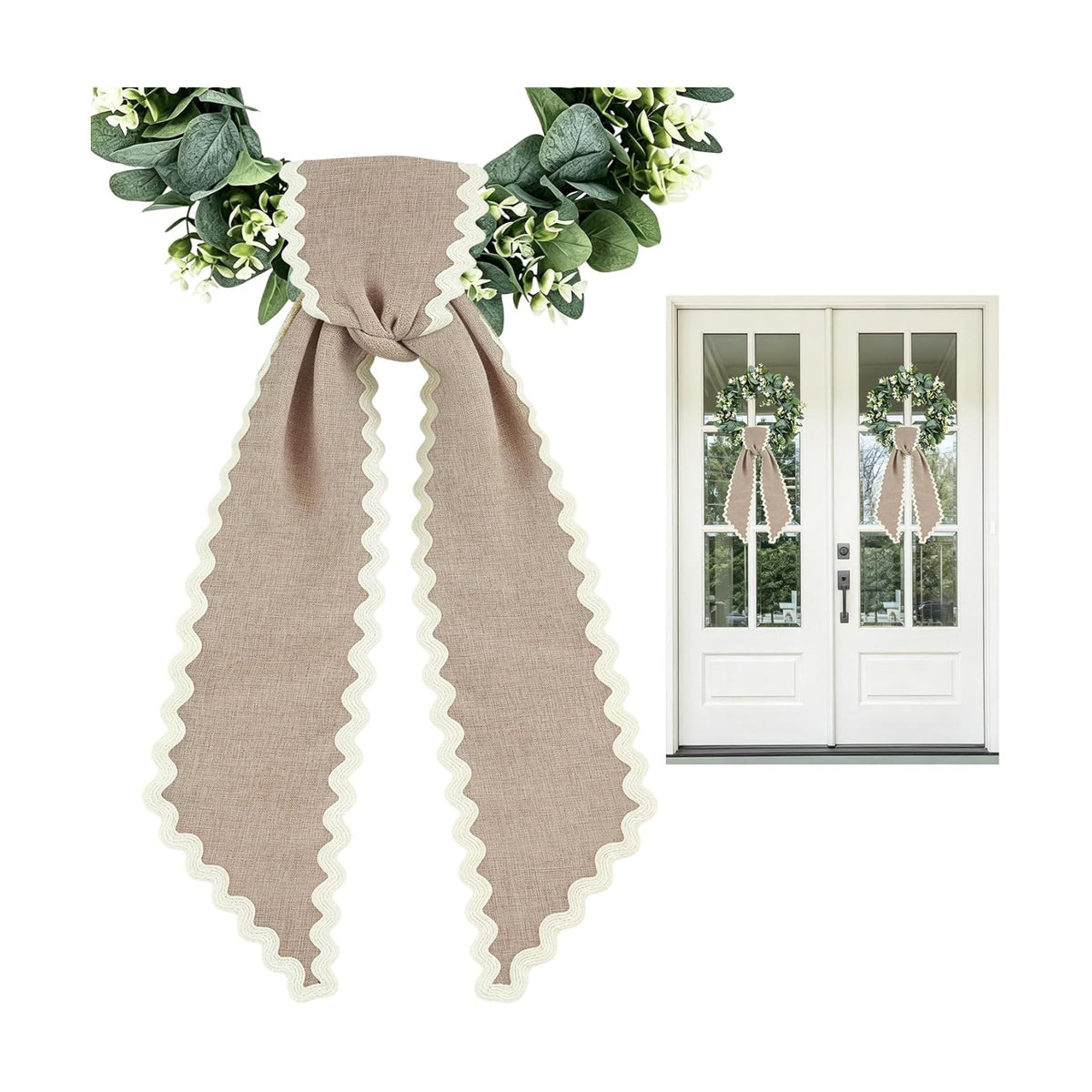 Wreath Sash for Front Door, 2 Pcs Farmhouse Burlap Wreaths Ribbon