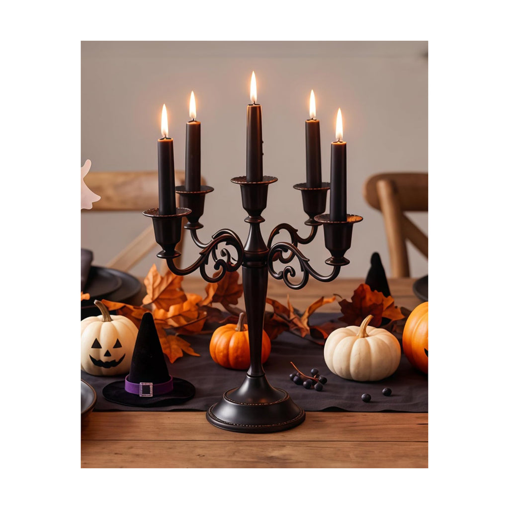 Black Candelabra Halloween 5 Arm Matte Gothic Taper Candle Holder
