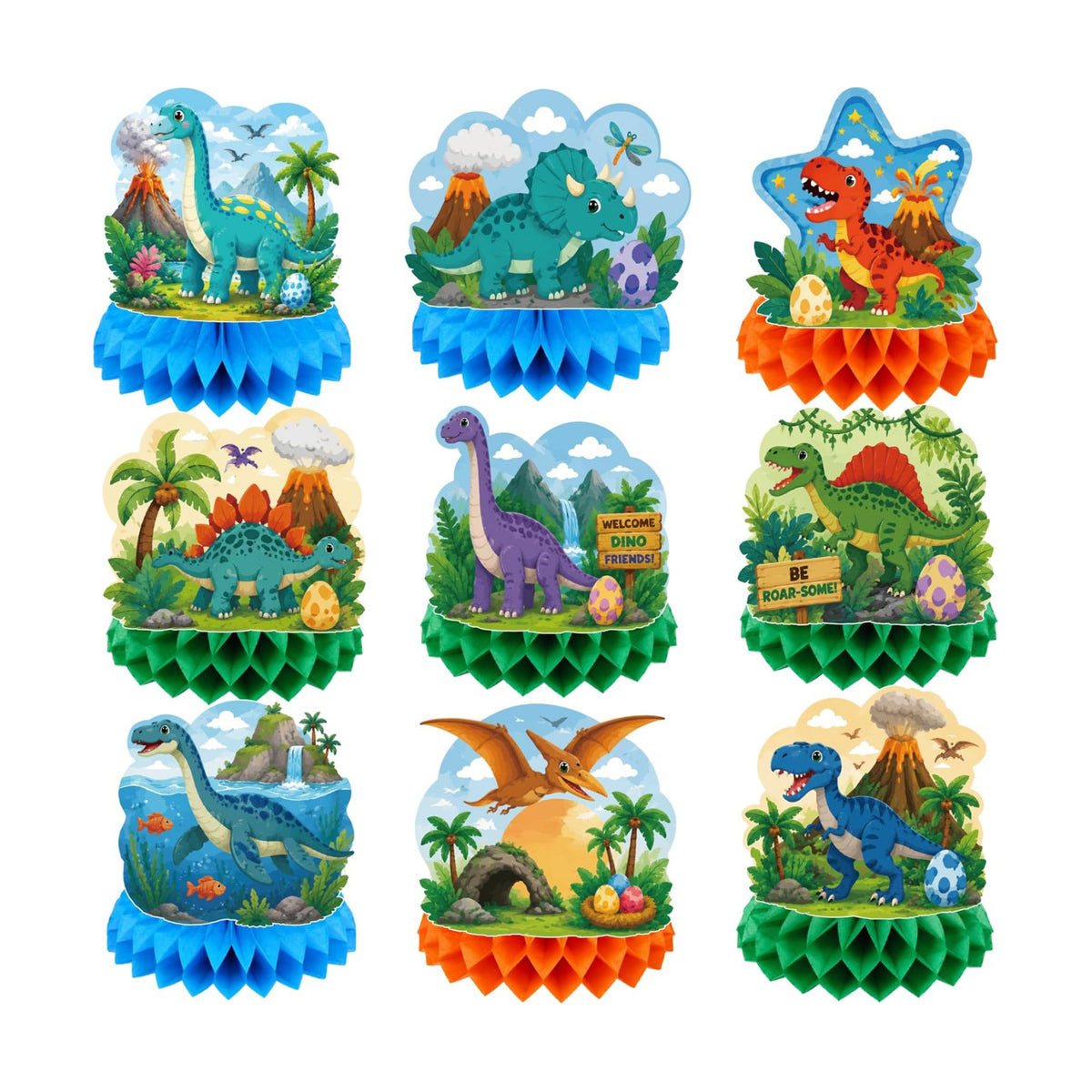 Dinosaur Birthday Decorations - 9 PCS Dinosaur Honeycomb Table Centerpieces