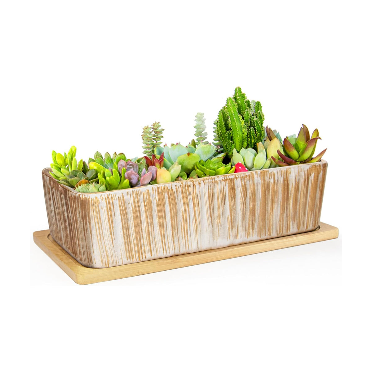 Succulent Pots, 12'' Long Rectangle Planters with Tray, Windowsill Planter
