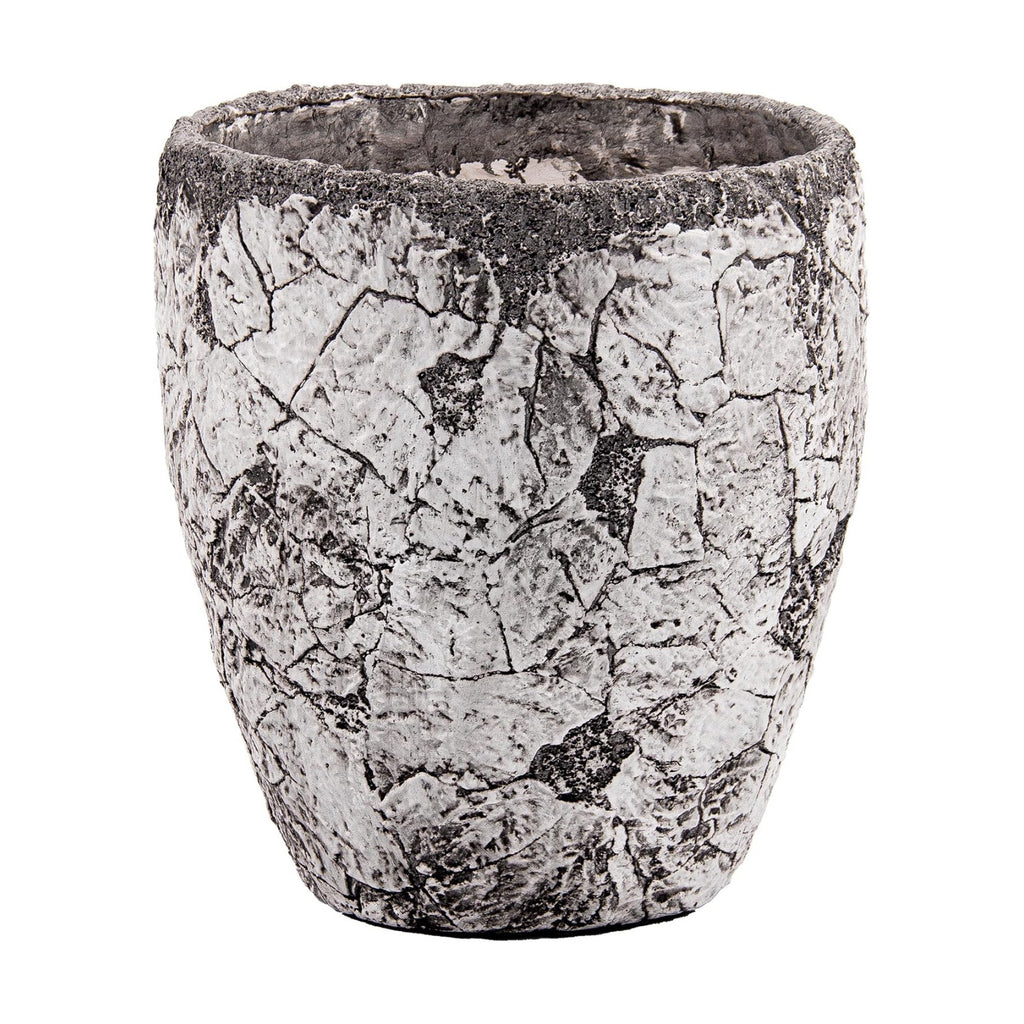 15" H x 11.6" Dia Fiberstone Planter Pot with Drainage Hole, Distressed Black & Gray Decorative Flower Pot for Indoor