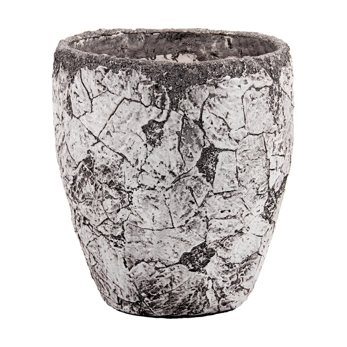 15" H x 11.6" Dia Fiberstone Planter Pot with Drainage Hole, Distressed Black & Gray Decorative Flower Pot for Indoor