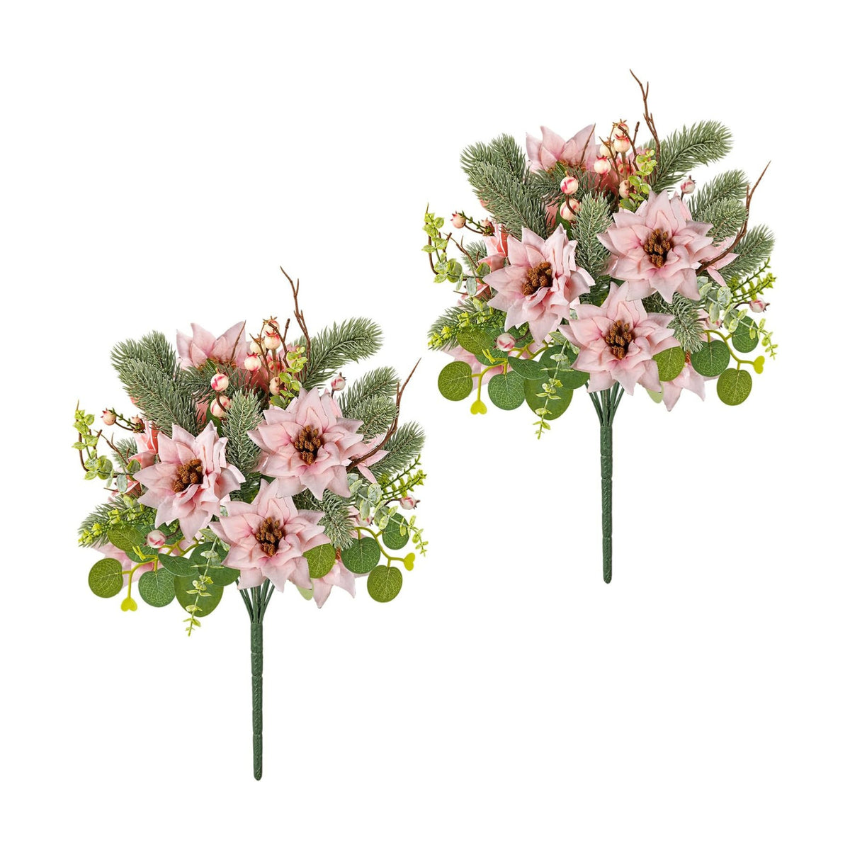 2 Pcs Artificial Christmas Flower Bouquet for Xmas Winter Décor(Pink)