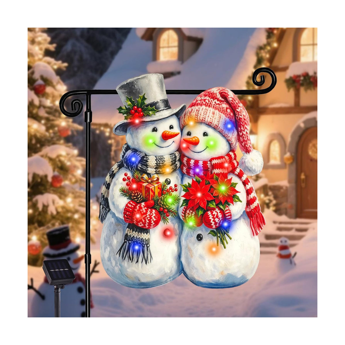 Lighted Christmas Garden Flag for Outside, Snowman, 12x18 In
