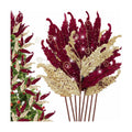 HyDren 10 Pcs Christmas Glitter Leaves Ornaments, Burgundy and Gold